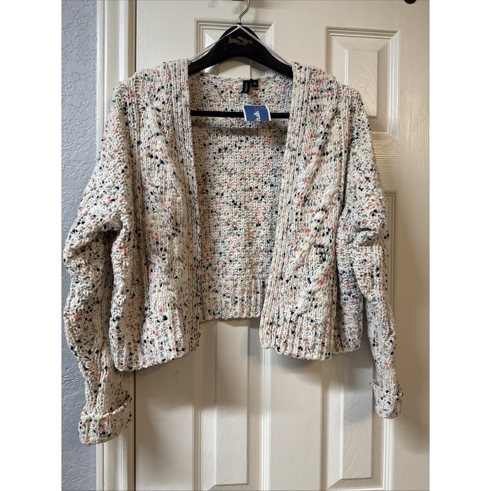 Moon‎ & Madison XS Confetti Chenille Cable Knit Open Front Cardigan Sweater NWT